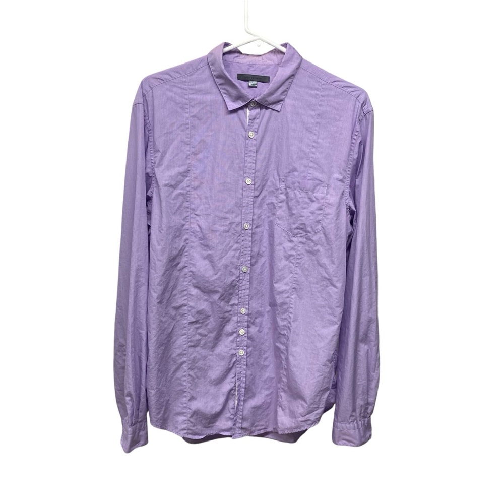 John Varvatos Shirt L Fitted Purple with White Pinstripe